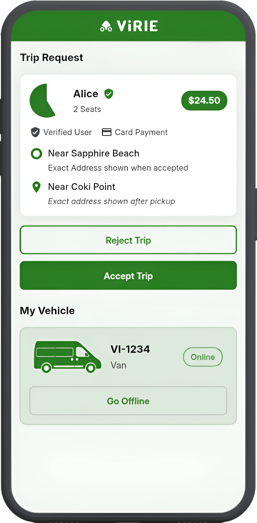 Virie Driver App Screenshot